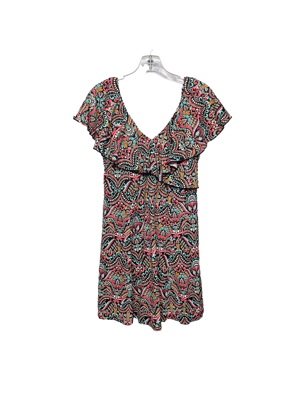 Fit 4 U Womens Size 14 Swim Dress One Piece Paisley Ruffle Tummy Control